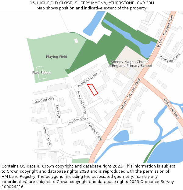 16, HIGHFIELD CLOSE, SHEEPY MAGNA, ATHERSTONE, CV9 3RH: Location map and indicative extent of plot