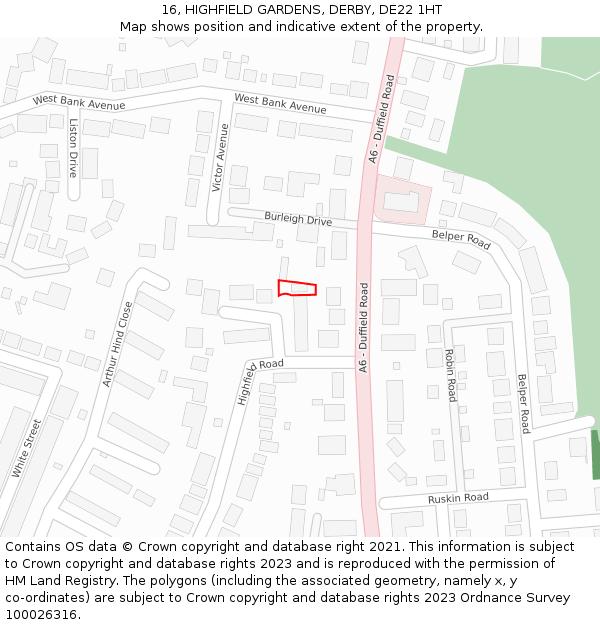 16, HIGHFIELD GARDENS, DERBY, DE22 1HT: Location map and indicative extent of plot