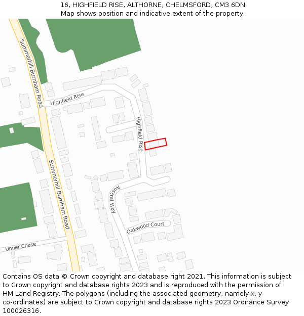 16, HIGHFIELD RISE, ALTHORNE, CHELMSFORD, CM3 6DN: Location map and indicative extent of plot
