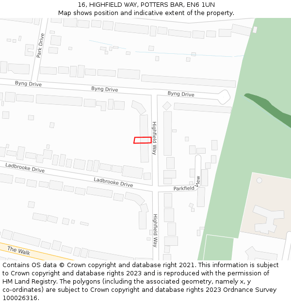 16, HIGHFIELD WAY, POTTERS BAR, EN6 1UN: Location map and indicative extent of plot