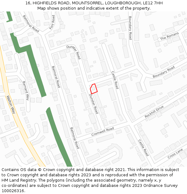 16, HIGHFIELDS ROAD, MOUNTSORREL, LOUGHBOROUGH, LE12 7HH: Location map and indicative extent of plot