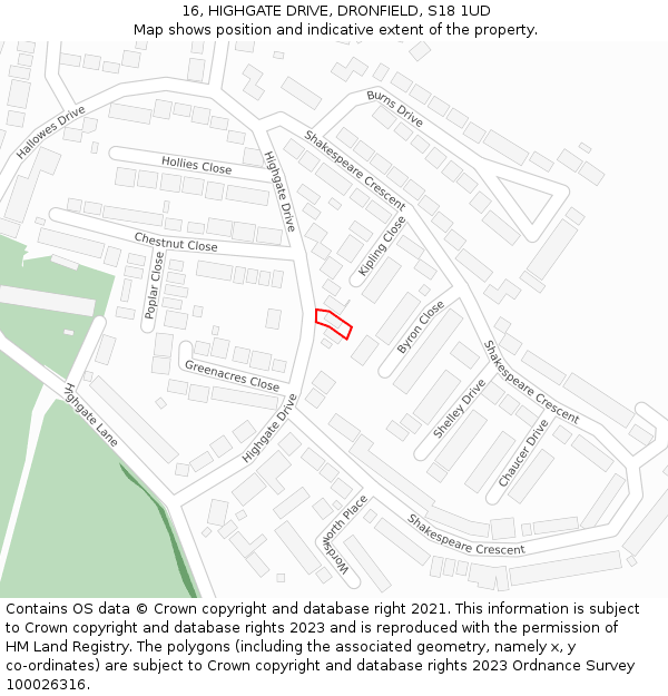 16, HIGHGATE DRIVE, DRONFIELD, S18 1UD: Location map and indicative extent of plot