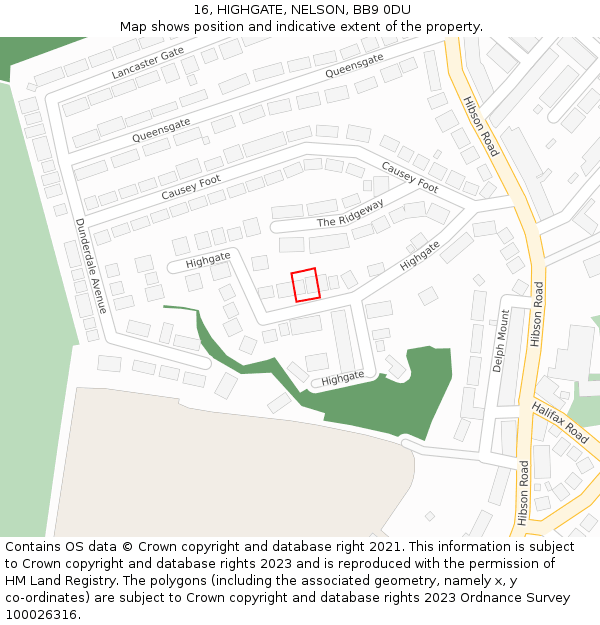 16, HIGHGATE, NELSON, BB9 0DU: Location map and indicative extent of plot