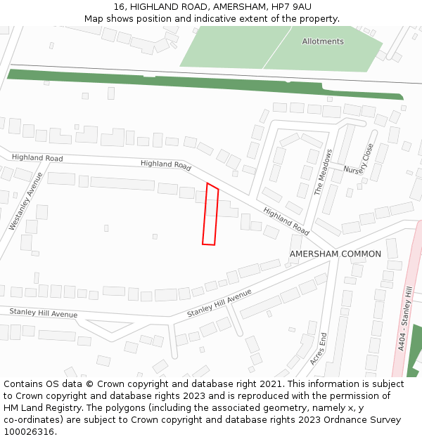 16, HIGHLAND ROAD, AMERSHAM, HP7 9AU: Location map and indicative extent of plot