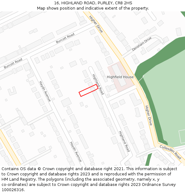 16, HIGHLAND ROAD, PURLEY, CR8 2HS: Location map and indicative extent of plot