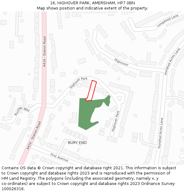 16, HIGHOVER PARK, AMERSHAM, HP7 0BN: Location map and indicative extent of plot