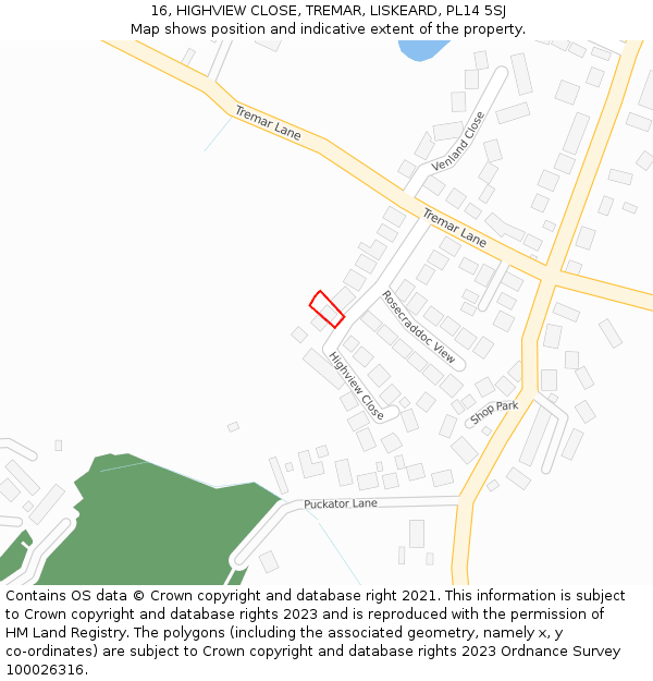 16, HIGHVIEW CLOSE, TREMAR, LISKEARD, PL14 5SJ: Location map and indicative extent of plot
