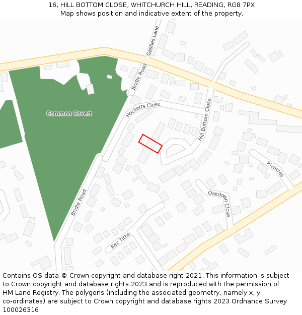 16, HILL BOTTOM CLOSE, WHITCHURCH HILL, READING, RG8 7PX: Location map and indicative extent of plot