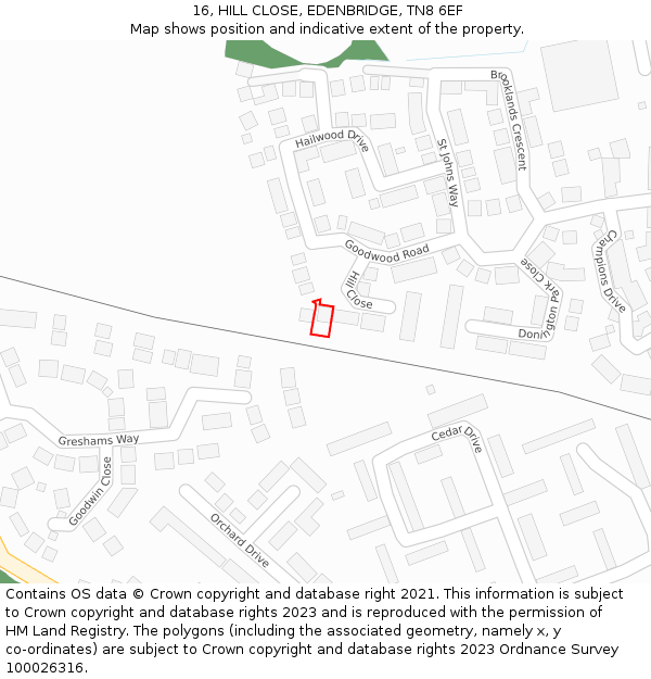 16, HILL CLOSE, EDENBRIDGE, TN8 6EF: Location map and indicative extent of plot