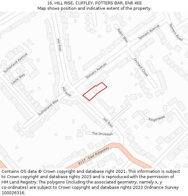 16, HILL RISE, CUFFLEY, POTTERS BAR, EN6 4EE: Location map and indicative extent of plot