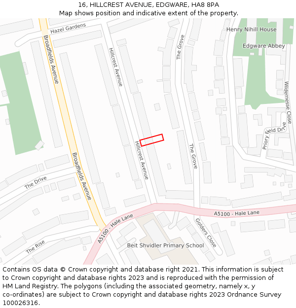 16, HILLCREST AVENUE, EDGWARE, HA8 8PA: Location map and indicative extent of plot