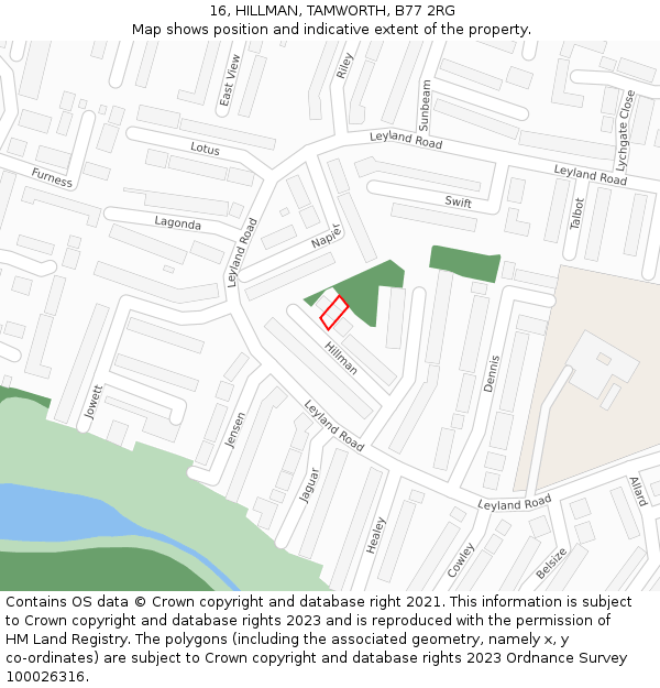 16, HILLMAN, TAMWORTH, B77 2RG: Location map and indicative extent of plot