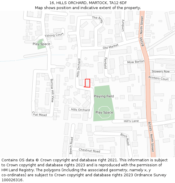 16, HILLS ORCHARD, MARTOCK, TA12 6DF: Location map and indicative extent of plot