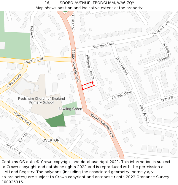 16, HILLSBORO AVENUE, FRODSHAM, WA6 7QY: Location map and indicative extent of plot