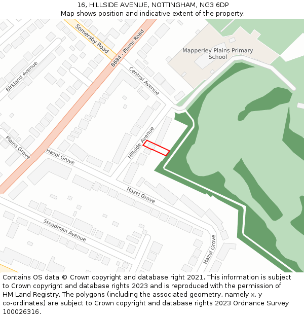 16, HILLSIDE AVENUE, NOTTINGHAM, NG3 6DP: Location map and indicative extent of plot