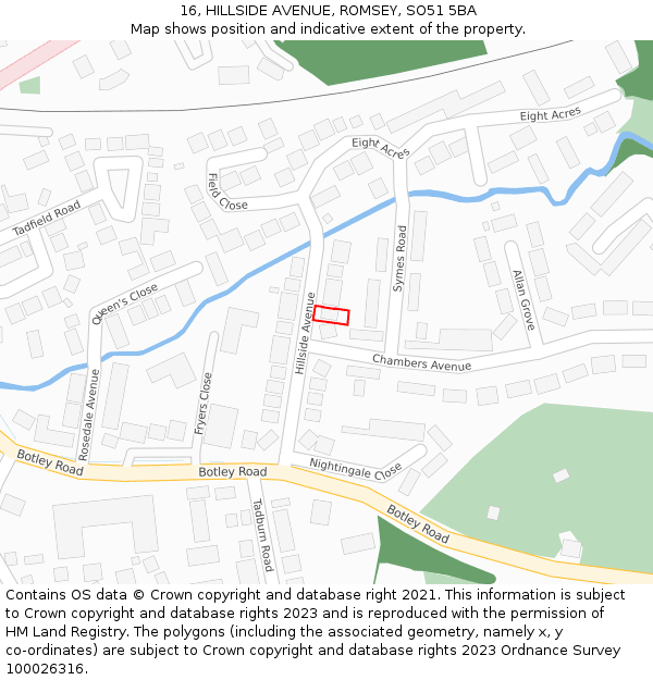 16, HILLSIDE AVENUE, ROMSEY, SO51 5BA: Location map and indicative extent of plot