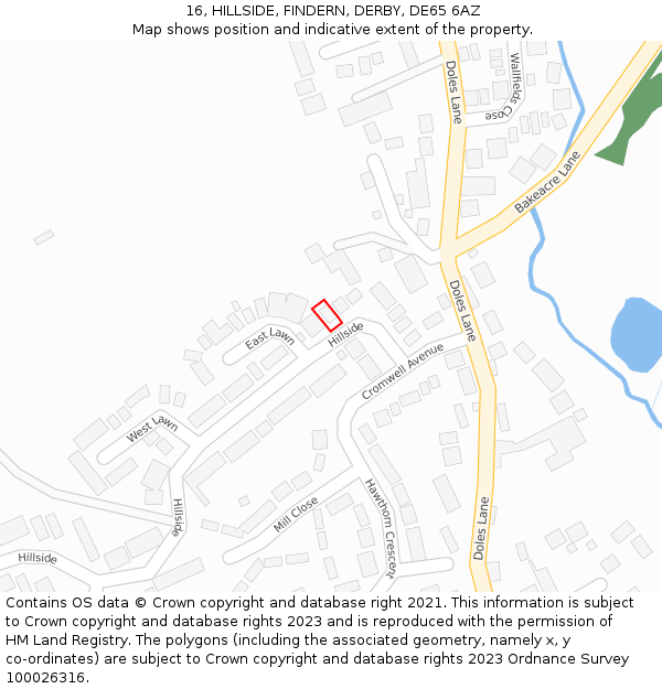 16, HILLSIDE, FINDERN, DERBY, DE65 6AZ: Location map and indicative extent of plot