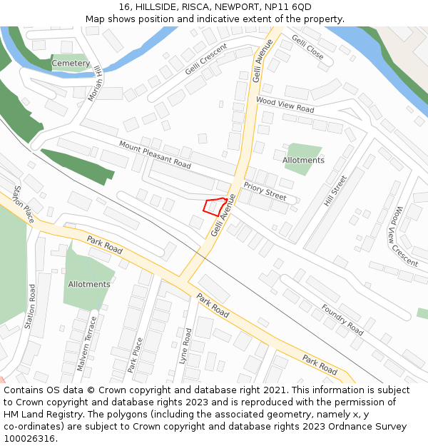 16, HILLSIDE, RISCA, NEWPORT, NP11 6QD: Location map and indicative extent of plot