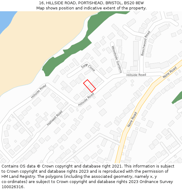 16, HILLSIDE ROAD, PORTISHEAD, BRISTOL, BS20 8EW: Location map and indicative extent of plot