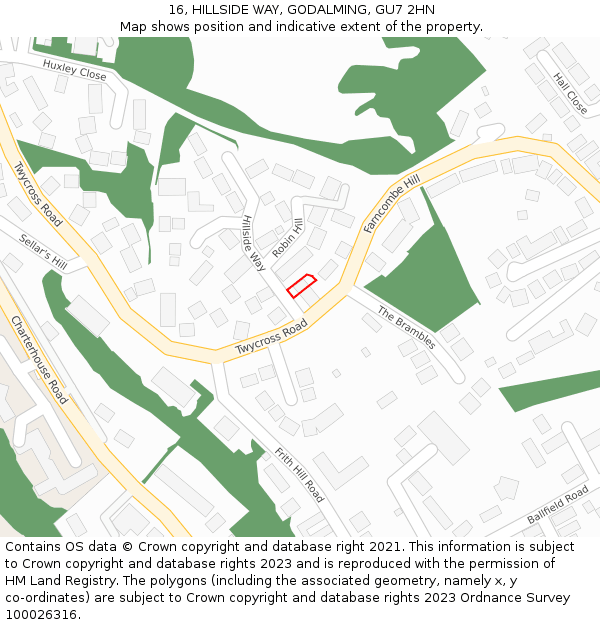 16, HILLSIDE WAY, GODALMING, GU7 2HN: Location map and indicative extent of plot