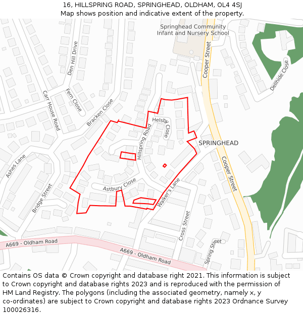 16, HILLSPRING ROAD, SPRINGHEAD, OLDHAM, OL4 4SJ: Location map and indicative extent of plot