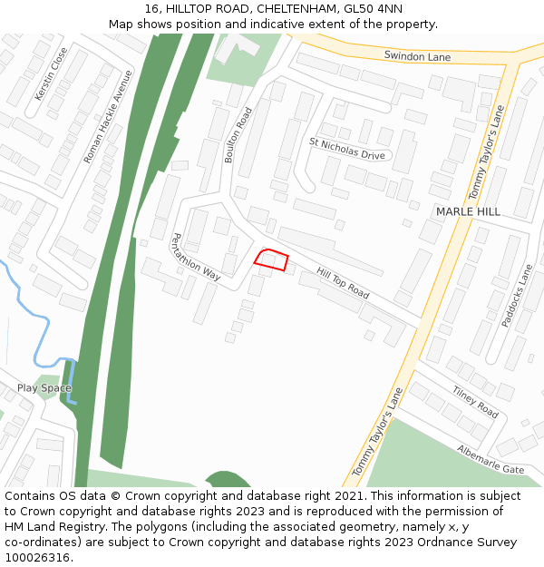 16, HILLTOP ROAD, CHELTENHAM, GL50 4NN: Location map and indicative extent of plot