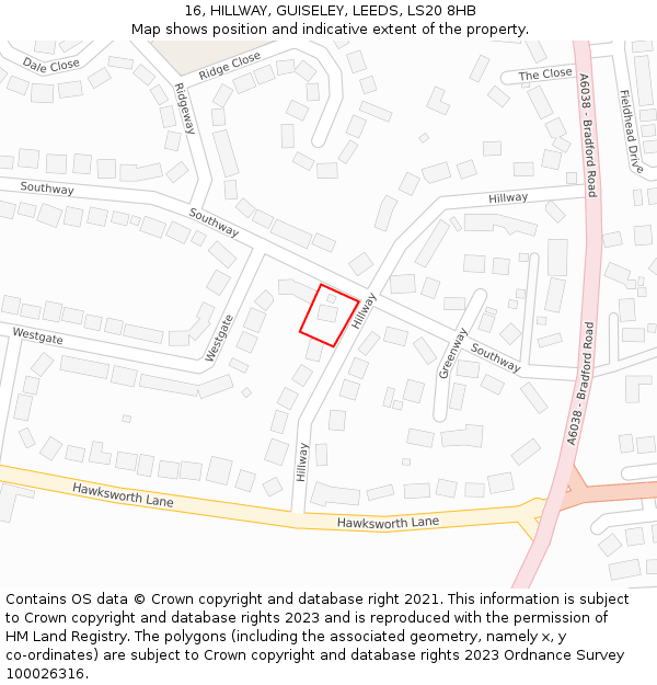 16, HILLWAY, GUISELEY, LEEDS, LS20 8HB: Location map and indicative extent of plot