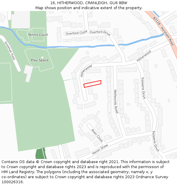 16, HITHERWOOD, CRANLEIGH, GU6 8BW: Location map and indicative extent of plot
