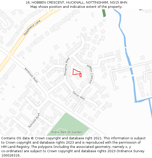 16, HOBBEN CRESCENT, HUCKNALL, NOTTINGHAM, NG15 8HN: Location map and indicative extent of plot