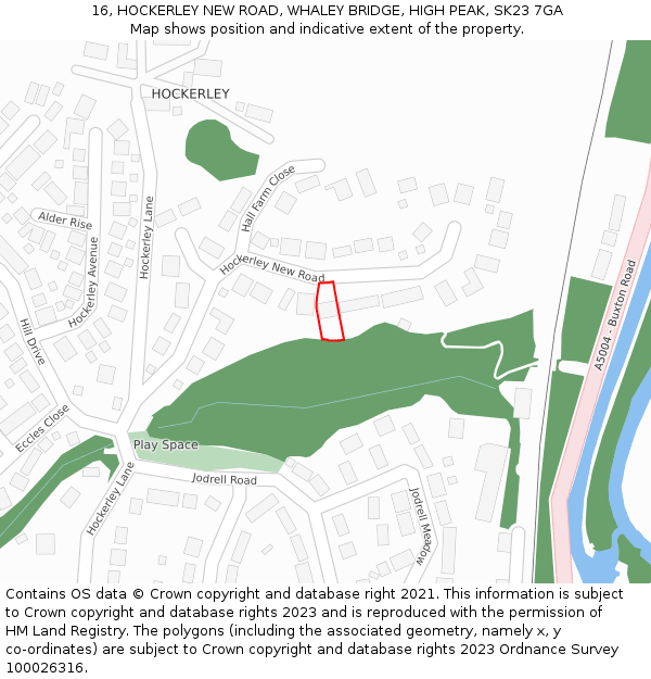 16, HOCKERLEY NEW ROAD, WHALEY BRIDGE, HIGH PEAK, SK23 7GA: Location map and indicative extent of plot