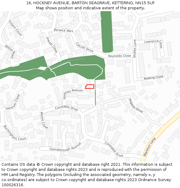 16, HOCKNEY AVENUE, BARTON SEAGRAVE, KETTERING, NN15 5UF: Location map and indicative extent of plot