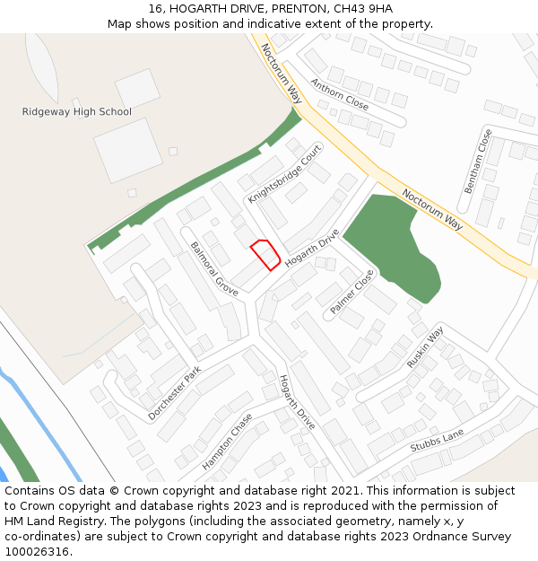 16, HOGARTH DRIVE, PRENTON, CH43 9HA: Location map and indicative extent of plot
