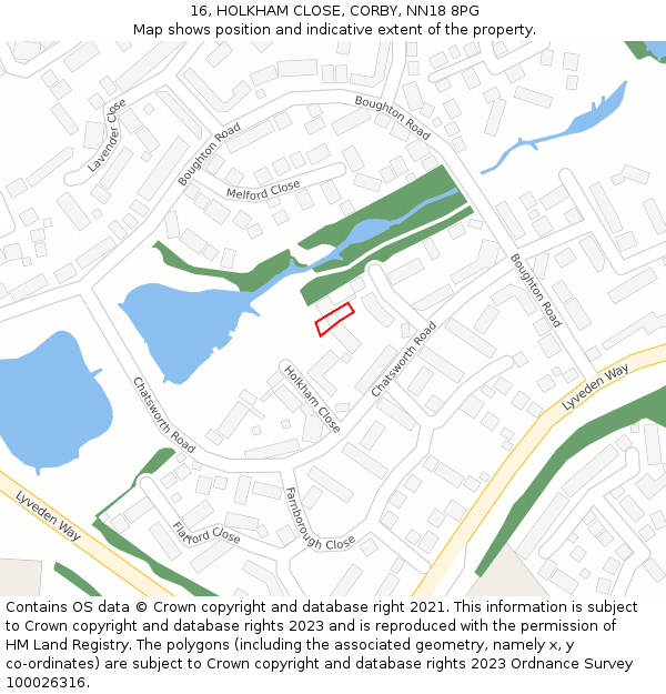 16, HOLKHAM CLOSE, CORBY, NN18 8PG: Location map and indicative extent of plot