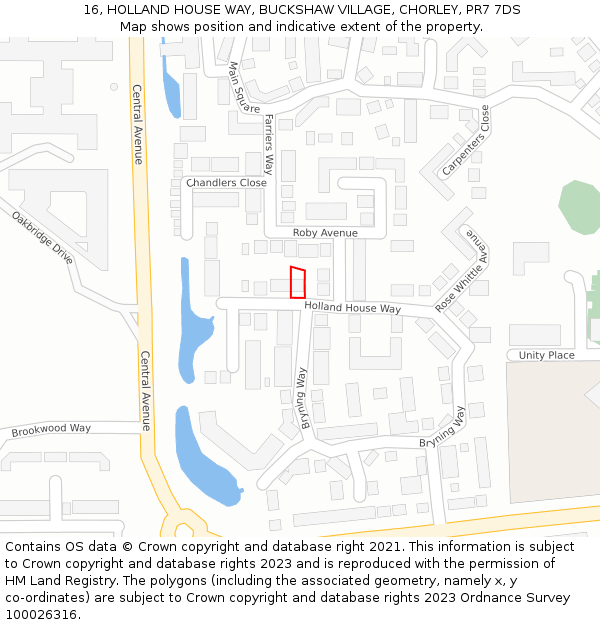 16, HOLLAND HOUSE WAY, BUCKSHAW VILLAGE, CHORLEY, PR7 7DS: Location map and indicative extent of plot