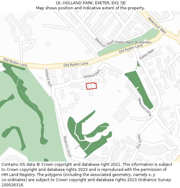 16, HOLLAND PARK, EXETER, EX2 7JE: Location map and indicative extent of plot