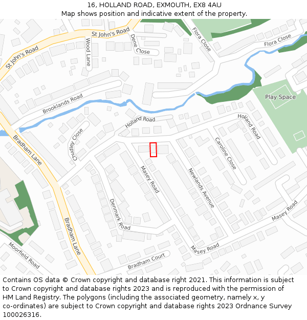 16, HOLLAND ROAD, EXMOUTH, EX8 4AU: Location map and indicative extent of plot
