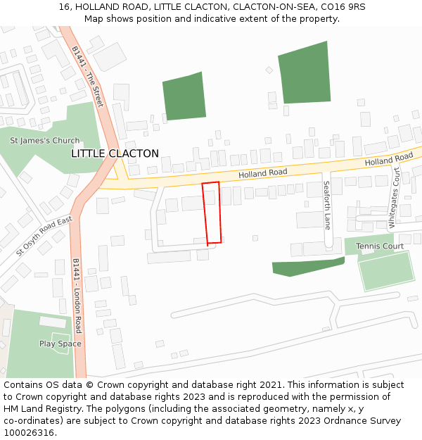 16, HOLLAND ROAD, LITTLE CLACTON, CLACTON-ON-SEA, CO16 9RS: Location map and indicative extent of plot