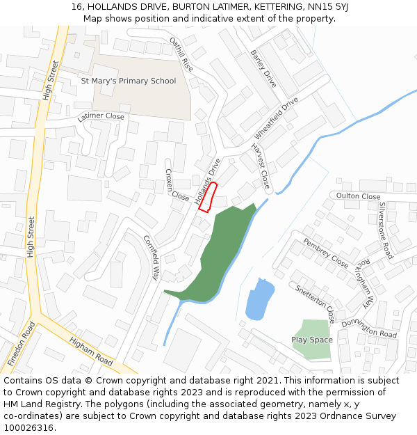 16, HOLLANDS DRIVE, BURTON LATIMER, KETTERING, NN15 5YJ: Location map and indicative extent of plot