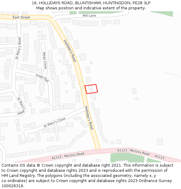 16, HOLLIDAYS ROAD, BLUNTISHAM, HUNTINGDON, PE28 3LP: Location map and indicative extent of plot