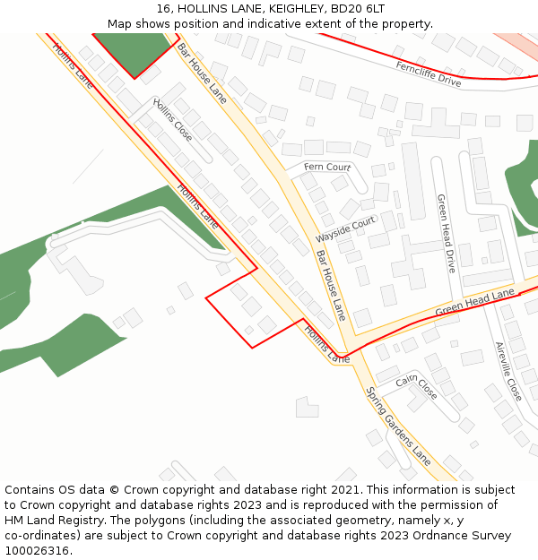 16, HOLLINS LANE, KEIGHLEY, BD20 6LT: Location map and indicative extent of plot