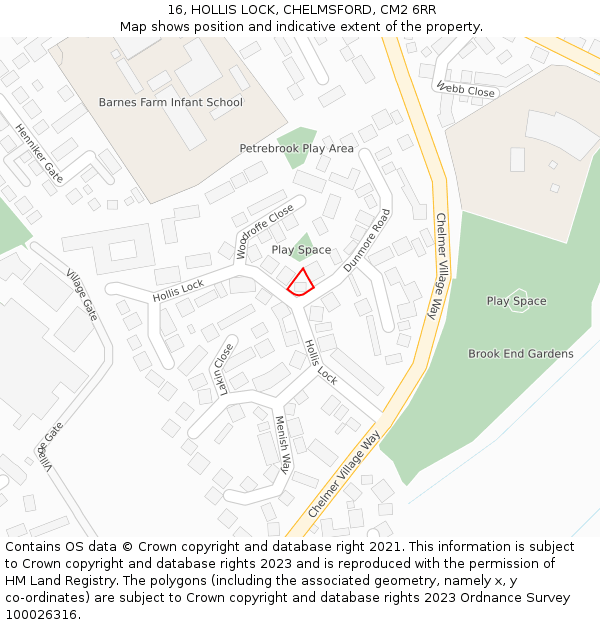 16, HOLLIS LOCK, CHELMSFORD, CM2 6RR: Location map and indicative extent of plot