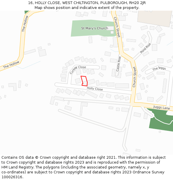 16, HOLLY CLOSE, WEST CHILTINGTON, PULBOROUGH, RH20 2JR: Location map and indicative extent of plot