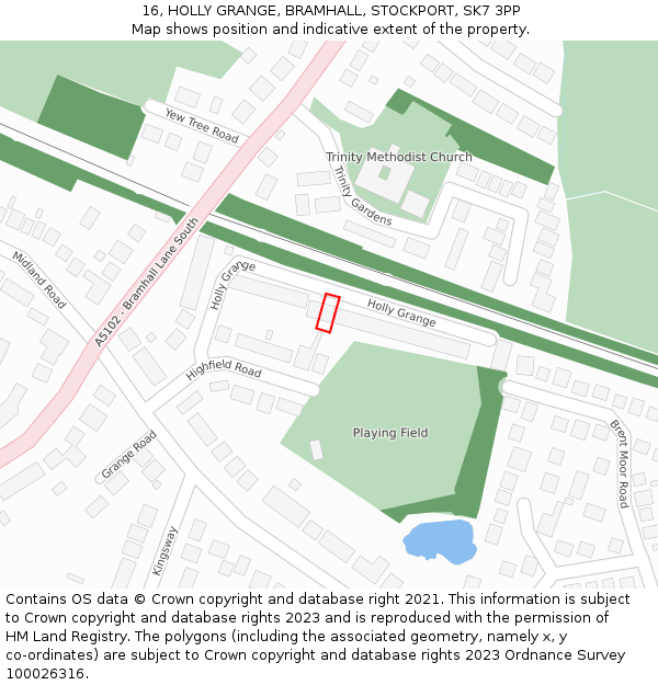 16, HOLLY GRANGE, BRAMHALL, STOCKPORT, SK7 3PP: Location map and indicative extent of plot