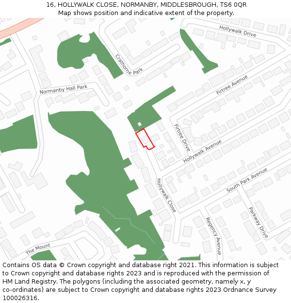 16, HOLLYWALK CLOSE, NORMANBY, MIDDLESBROUGH, TS6 0QR: Location map and indicative extent of plot