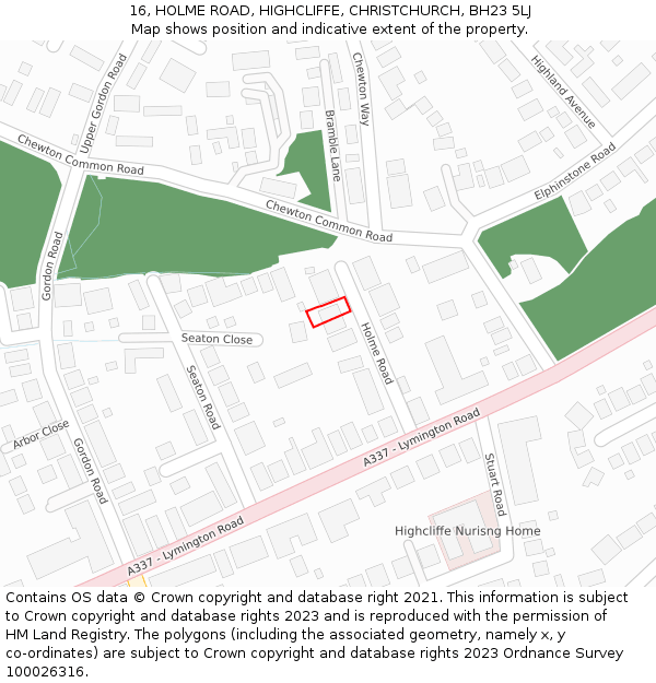 16, HOLME ROAD, HIGHCLIFFE, CHRISTCHURCH, BH23 5LJ: Location map and indicative extent of plot