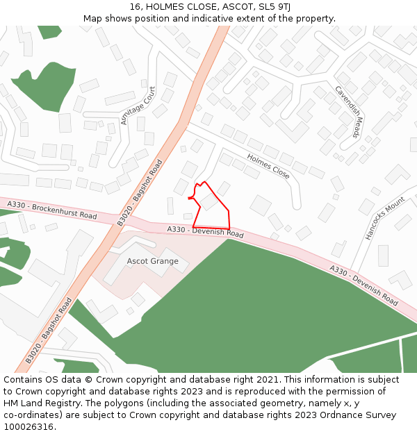 16, HOLMES CLOSE, ASCOT, SL5 9TJ: Location map and indicative extent of plot