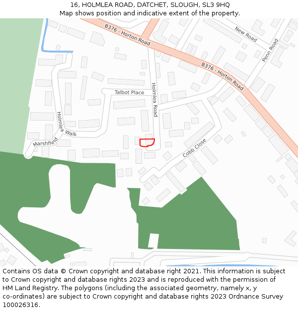 16, HOLMLEA ROAD, DATCHET, SLOUGH, SL3 9HQ: Location map and indicative extent of plot