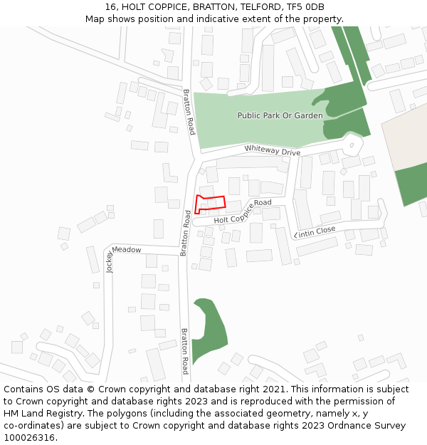 16, HOLT COPPICE, BRATTON, TELFORD, TF5 0DB: Location map and indicative extent of plot