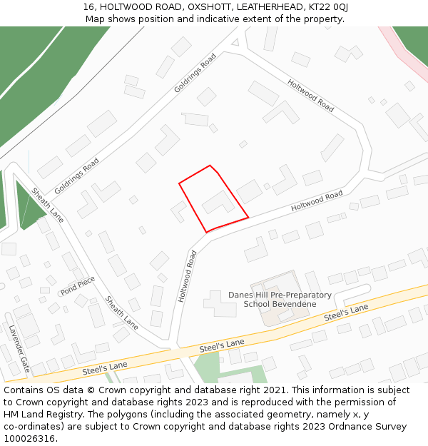 16, HOLTWOOD ROAD, OXSHOTT, LEATHERHEAD, KT22 0QJ: Location map and indicative extent of plot