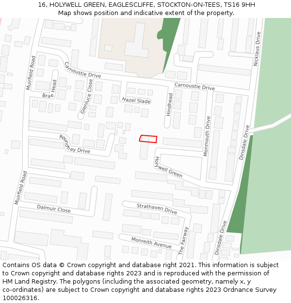 16, HOLYWELL GREEN, EAGLESCLIFFE, STOCKTON-ON-TEES, TS16 9HH: Location map and indicative extent of plot